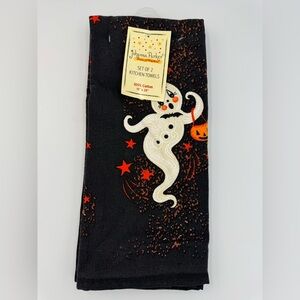 Johanna Parker Halloween Ghost Kitchen Towels Set 2 NWT Cotton